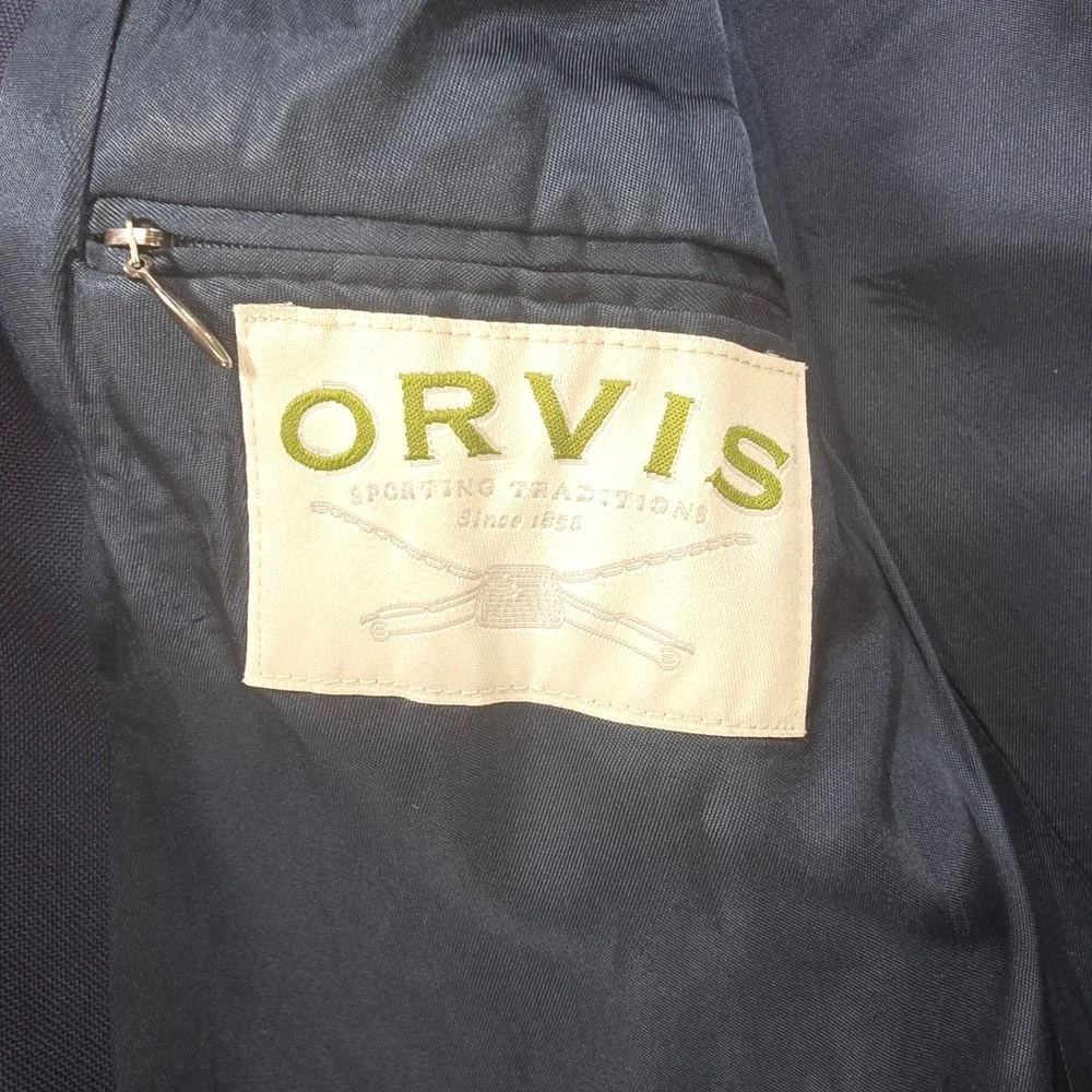 Orvis Mens Navy Blue Blazer Gold Buttons 3 Button 42L Tailored USA Made